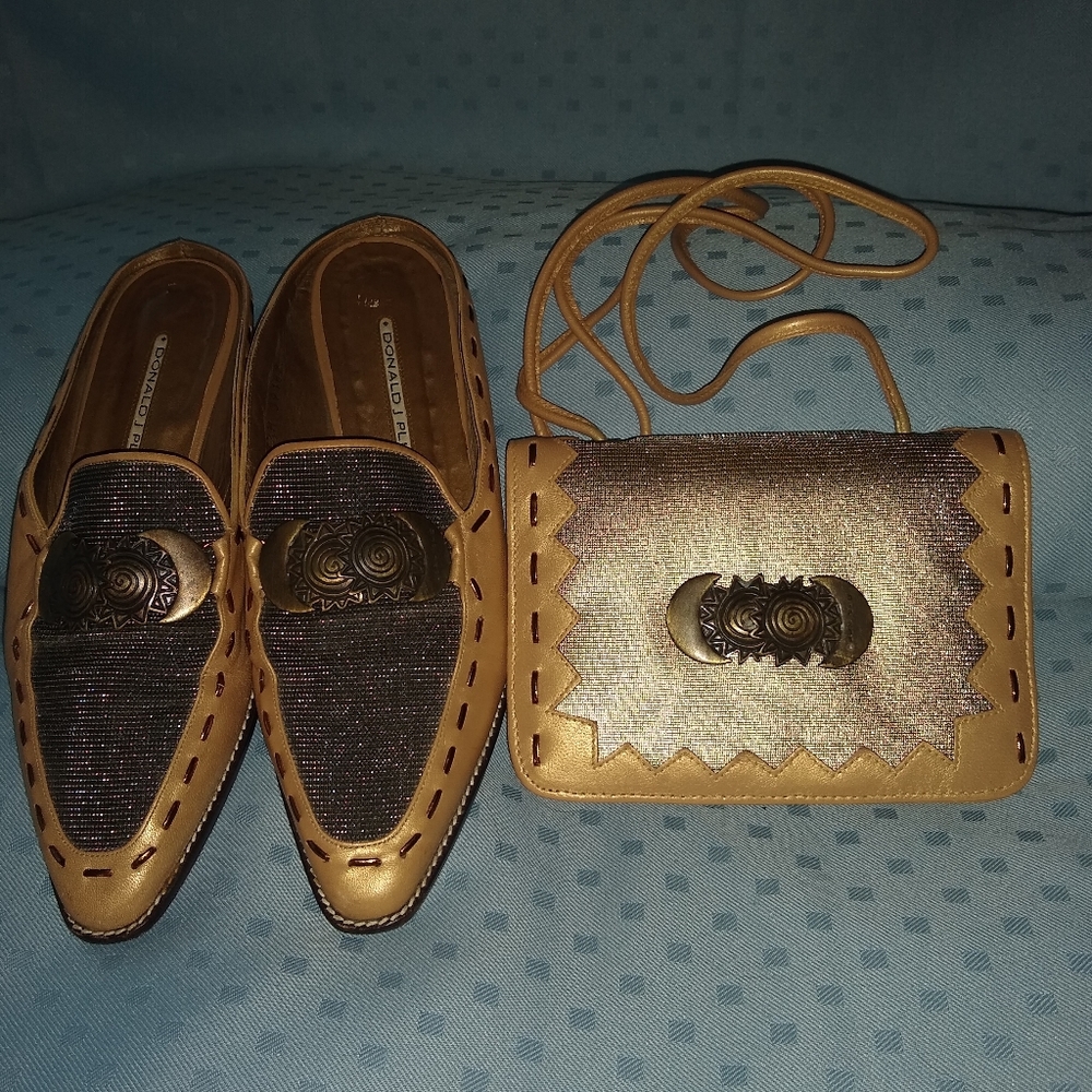 Donald J Pliner muels clogs and crossbody bag.